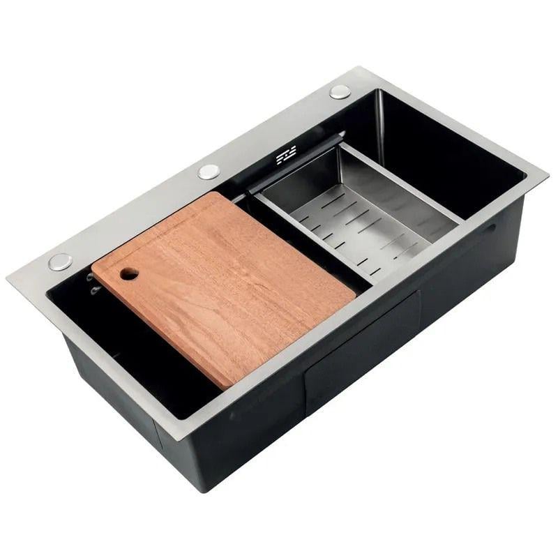 Мойка для кухни Zerix ZH7545-SET-05 DECOR Nano-Black врезная нержавеющая сталь 3,0/0,8 мм 750x450 мм Графит (ZM5582)