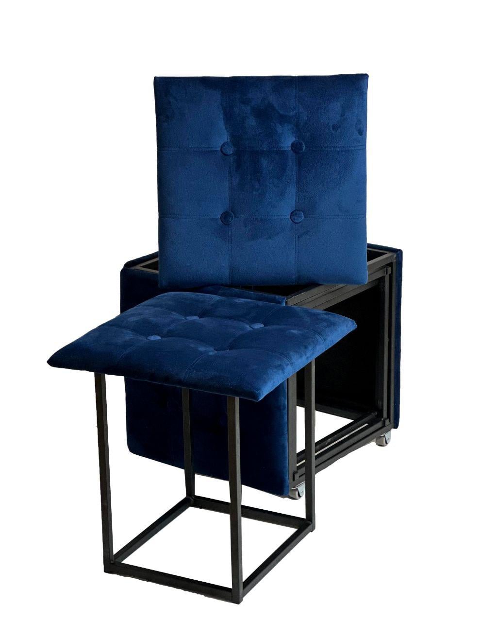 Пуф складений велюровий 5в1 47х47х45 см Синій