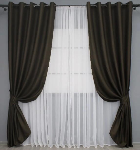 Комплект штор блекаут/лен мешковина 1,5х2,5 м 2 шт. Венге (1180ш 37-0188)