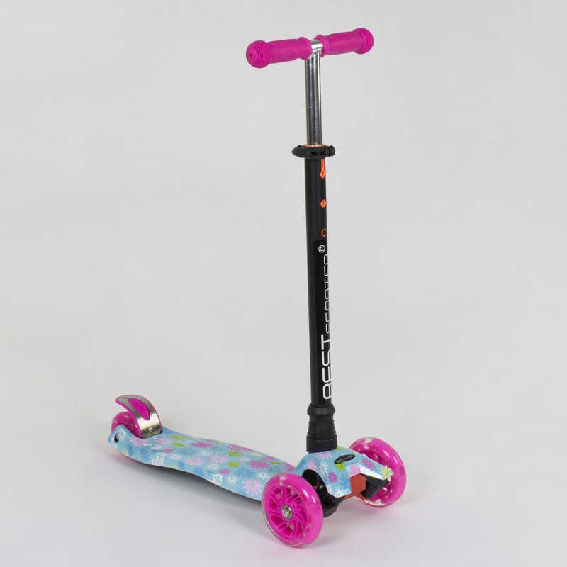 Самокат детский пластмассовый с алюминиевой трубкой руля 4 колеса Pink/Blue (78786)