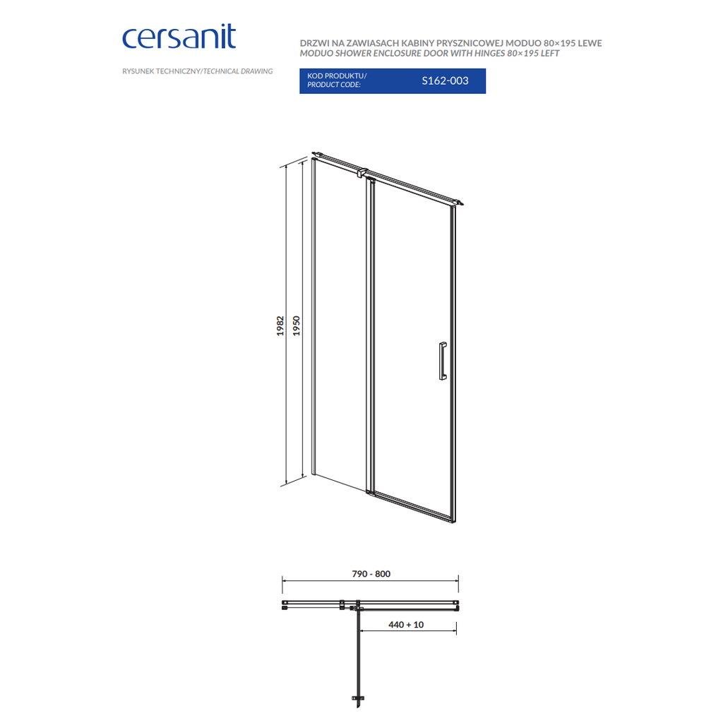 Душові двері у нішу Cersanit Moduo L S162-003 80x195 см профиль Хром (174464) - фото 2 Душові двері у нішу Cersanit Moduo L S162-003 80x195 см профиль Хром (174464) - фото 2