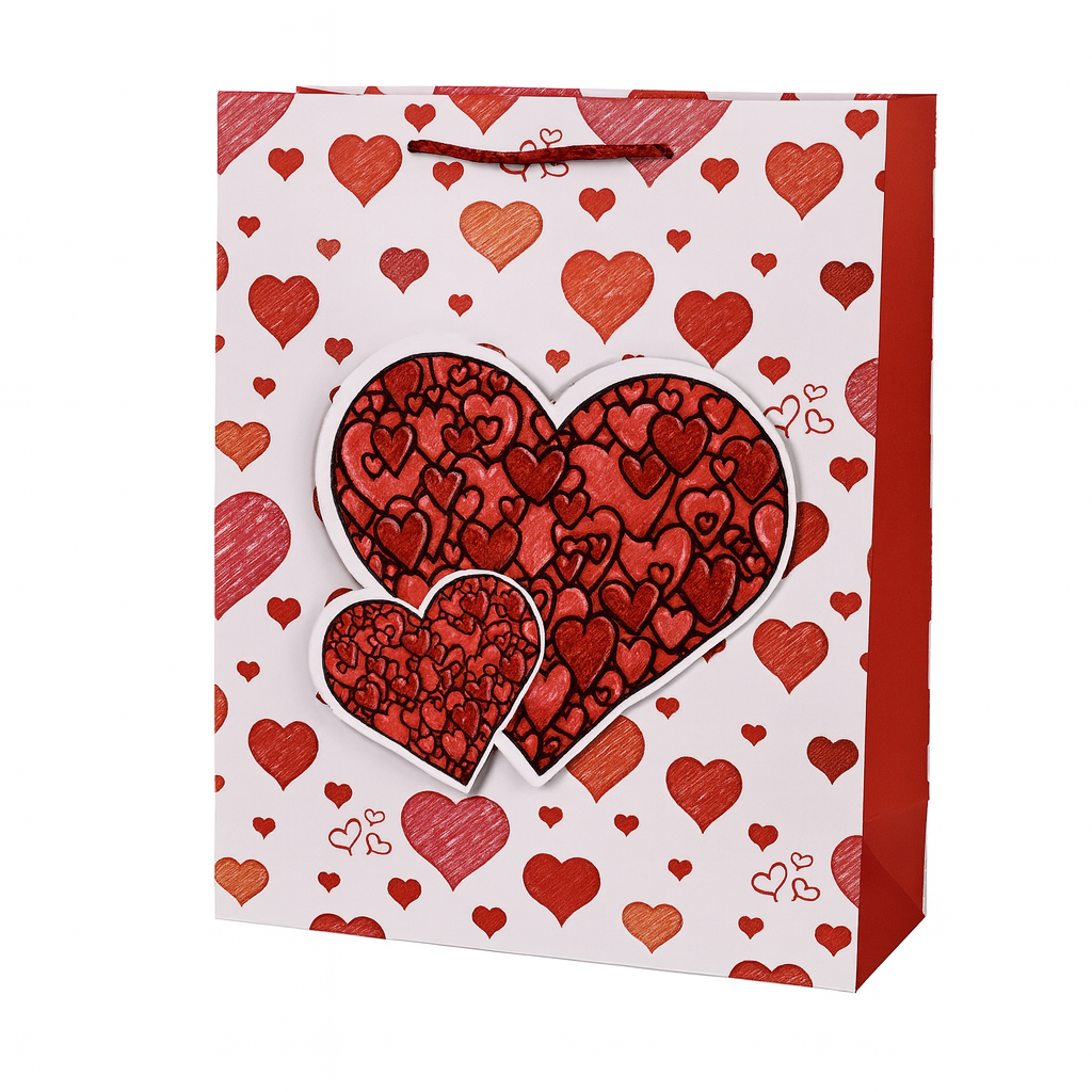 Подарунковий пакет Stenson Love You 3D 26х32х10 см Білий з червоним (R98493-M)