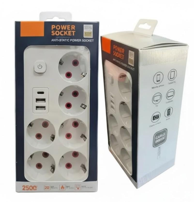 Переноска Power Socket 3 м 6 розеток 3 USB порти 2500W (2104618795) - фото 5