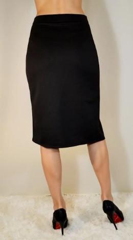 Спідниця-олівець жіноча по коліно трикотажна із розрізом на нозі однотонна р. 40 Чорний (2202748119) - фото 2