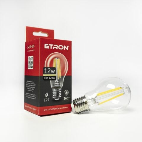 Филаментная LED лампа ETRON Груша 12W A60 4200K E27 Прозрачный (Filament 1-EFP-106)