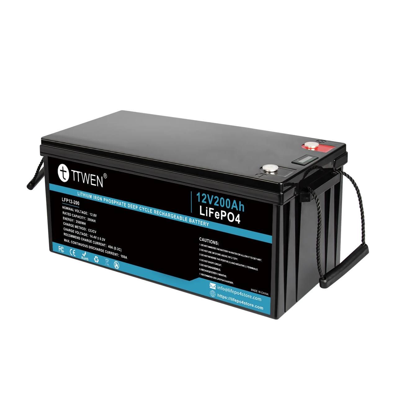 Аккумулятор для ИБП TTWEN LifePo4 200 Ah 12V 2560Wh BMS с дисплеем