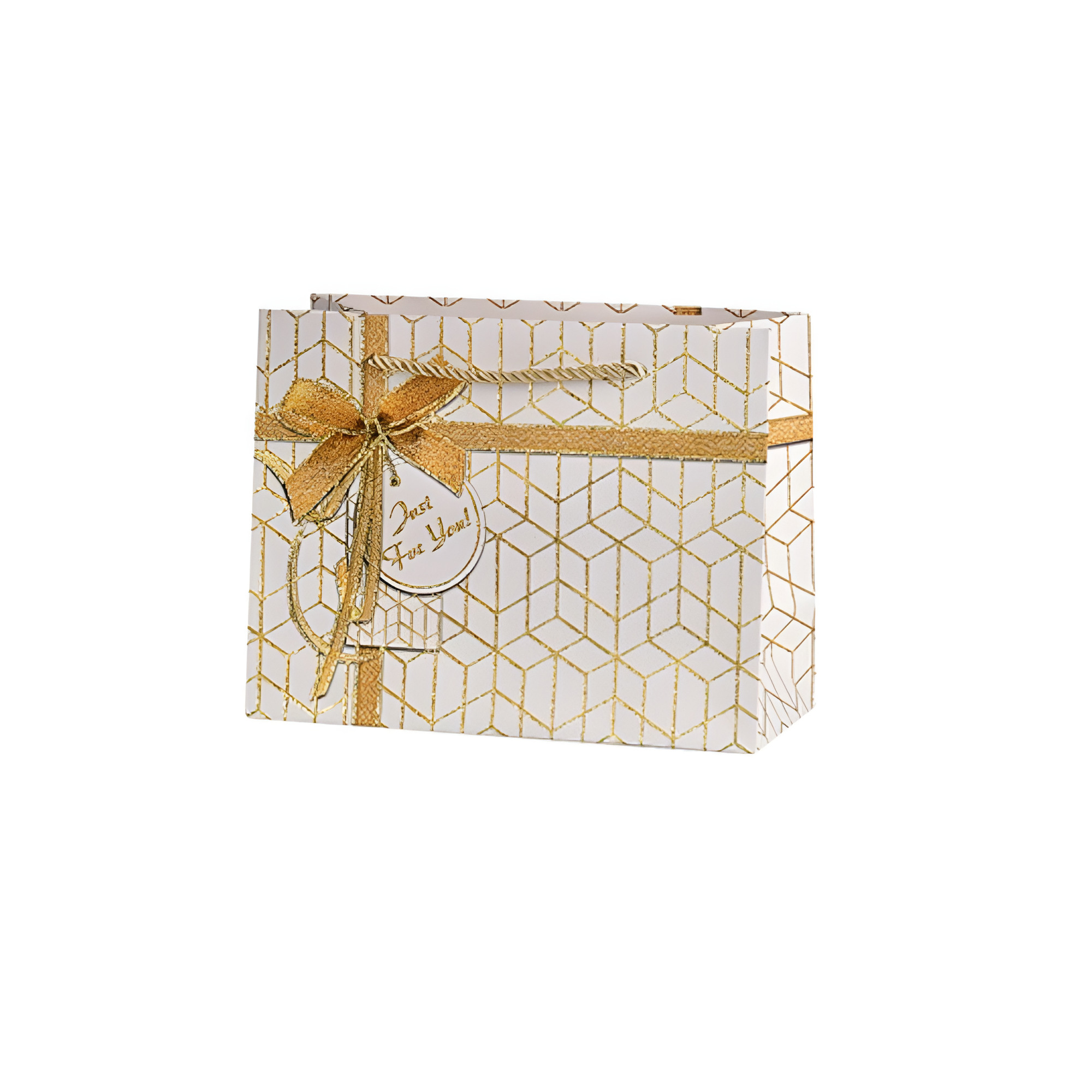 Подарочный пакет Stenson Surprise с рисунком золотого бантика 26х32х11 см Белый (R33167-M)