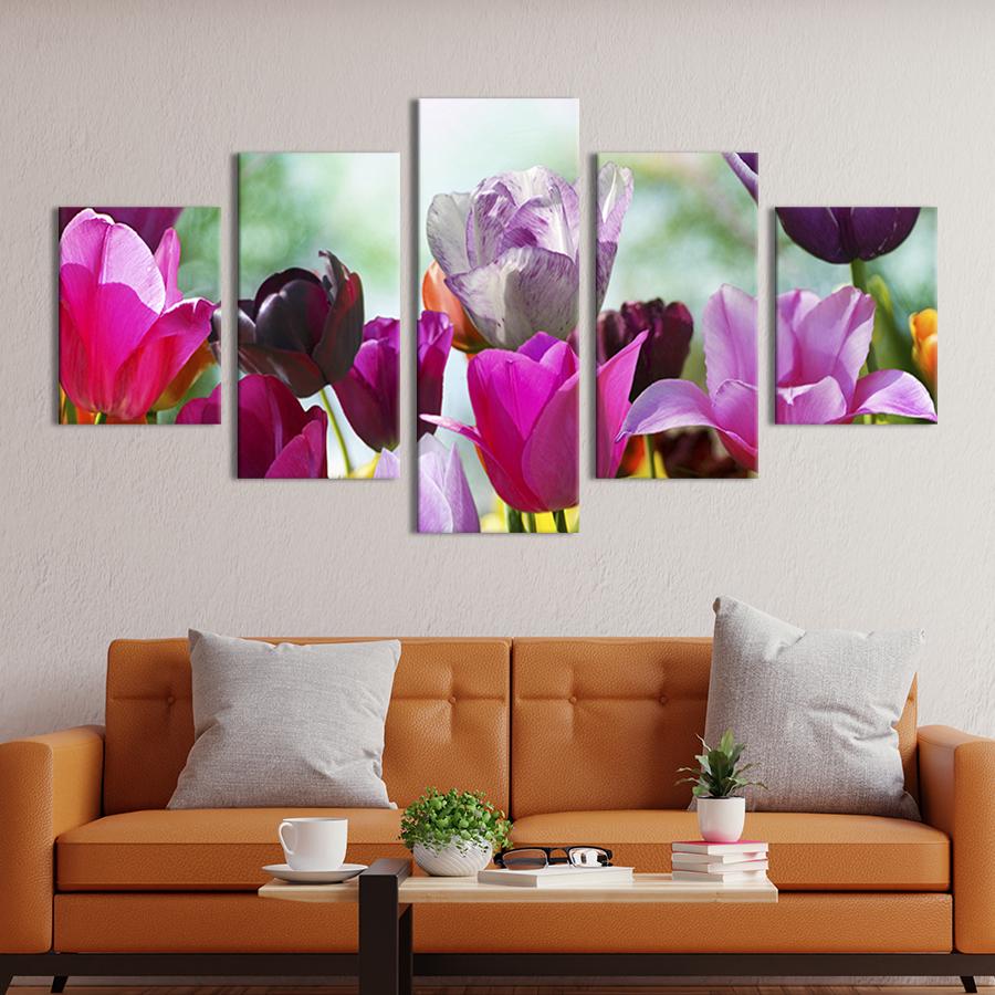 Модульная картина из 5 частей на холсте интерьерная картина Красота цветения тюльпанов 187x94 см (224-52) Модульная картина из 5 частей на холсте интерьерная картина Красота цветения тюльпанов 187x94 см (224-52)