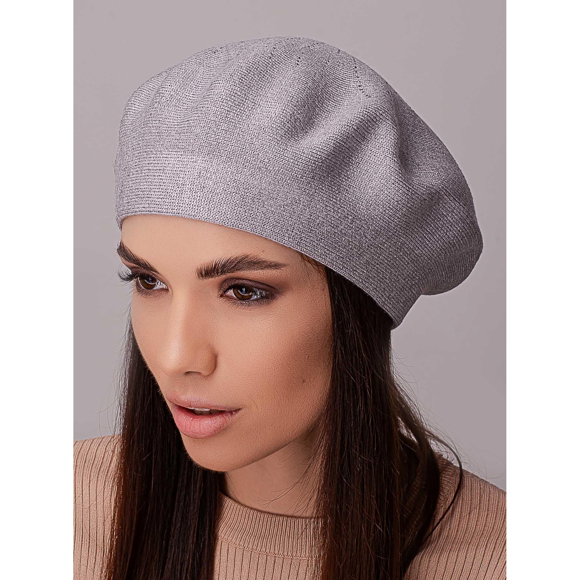Берет віскозний жіночий з додаванням вовни без підкладки прикрашений стразами Leks Акація Світло-сірий
