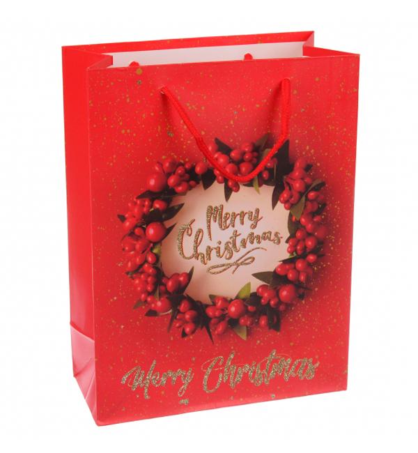 Пакет новогодний Christmas wreath картон ламинированный 31x40x12 см Красный (13289453)
