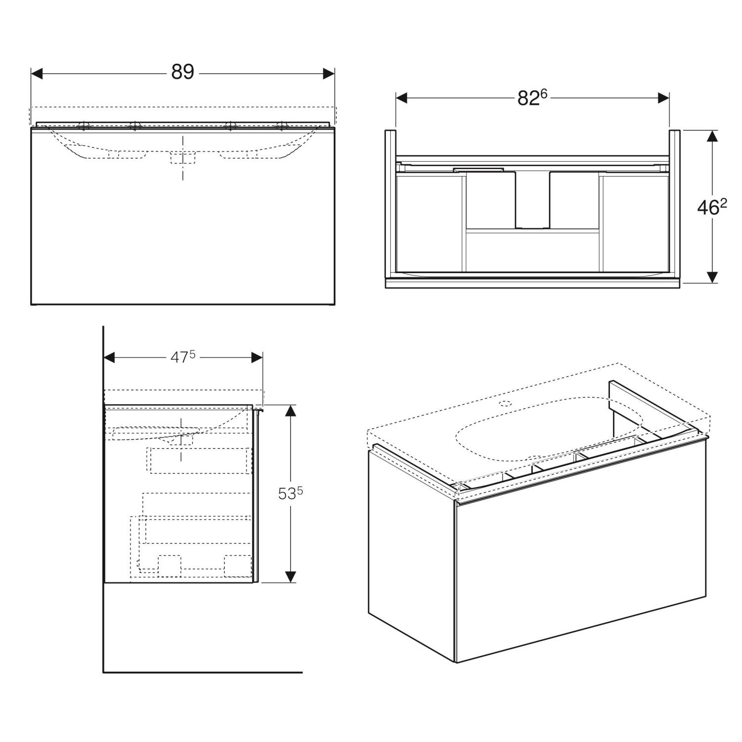 Тумба под умывальник подвесная Geberit Acanto 500,612,JL,2 89x53,5x47,5 см Бежевый (167589) - фото 2