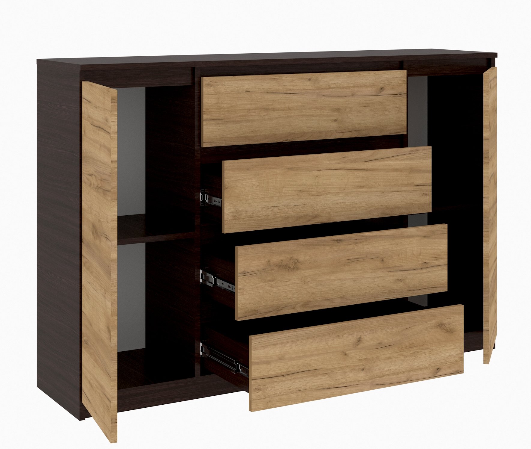 Комод Мастер Форм з 4 висувними шухлядами 139х37,6х95 см Венге/Дуб крафт золотий (6499bfec62ba2c508815d918)