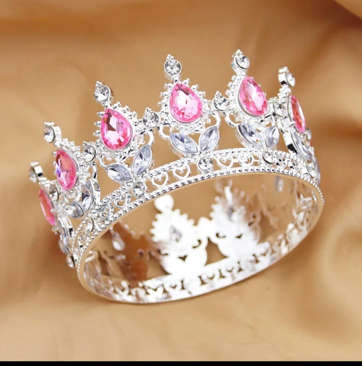 Топер на торт Корона європейської королеви d 8 см Сріблястий/Рожевий (2321918899)