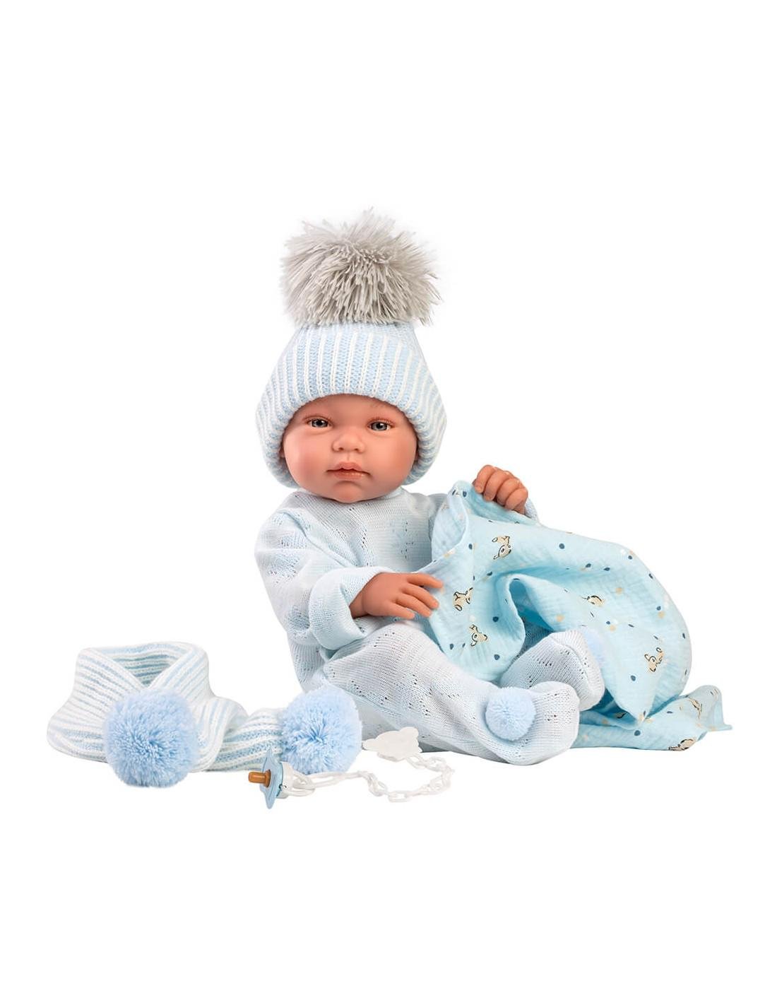 Кукла испанская Llorens новорожденный виниловый анатомический пупс мальчик toni в голубой одежде с пледом и соской 42 см