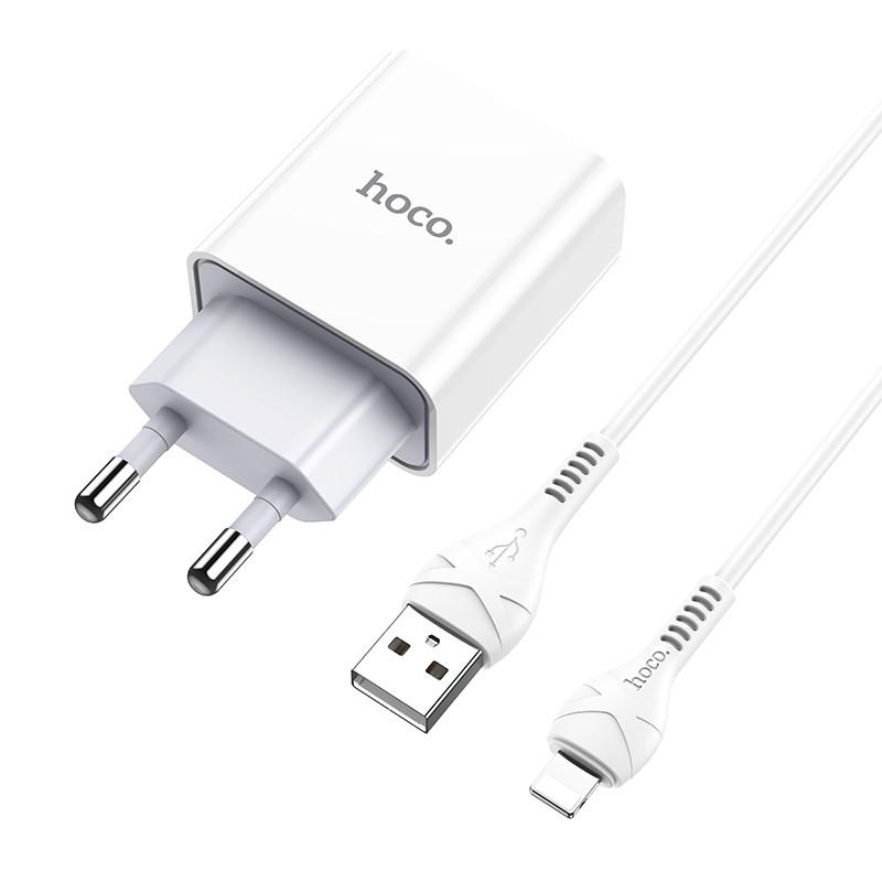 Зарядний пристрій HOCO C81A із кабелем USB Lightning 1м 1USB, 2.1A White (748745)