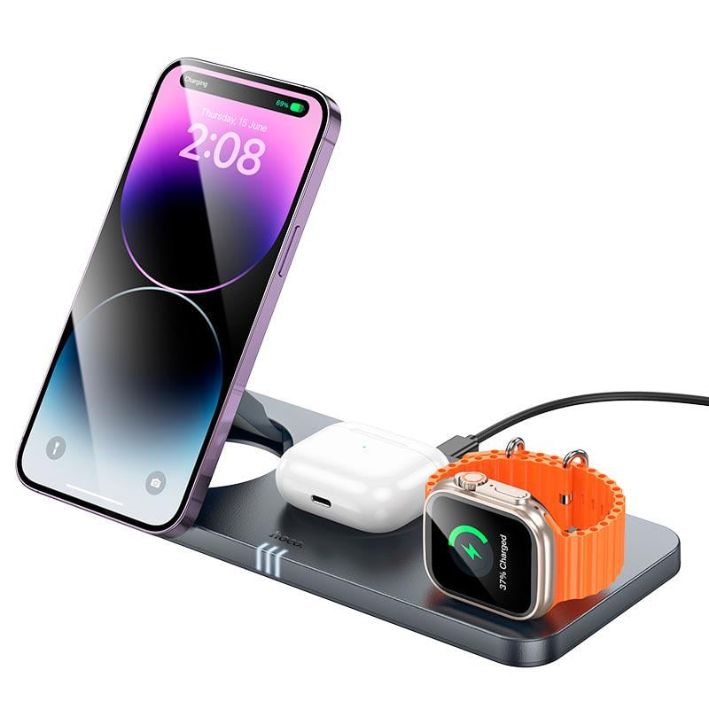 Зарядное устройство беспроводное Hoco CQ22 MagSafe 15 Вт Metal/Grey (30220869) - фото 4