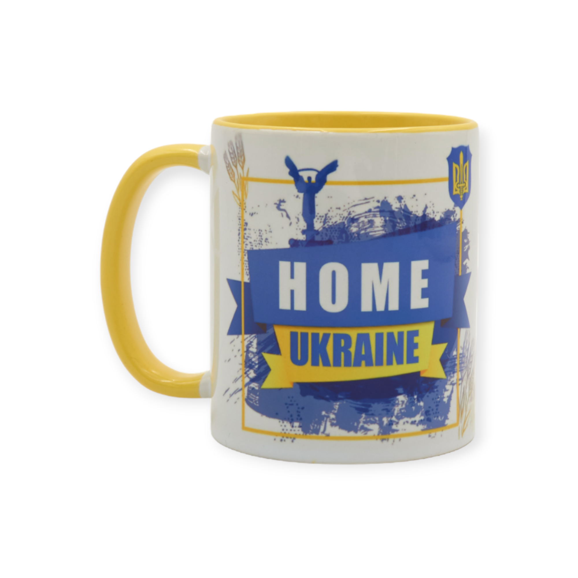 Чашка з патріотичним принтом "Home Ukraine" 330 мл жовта всередині (01_K0133022022)