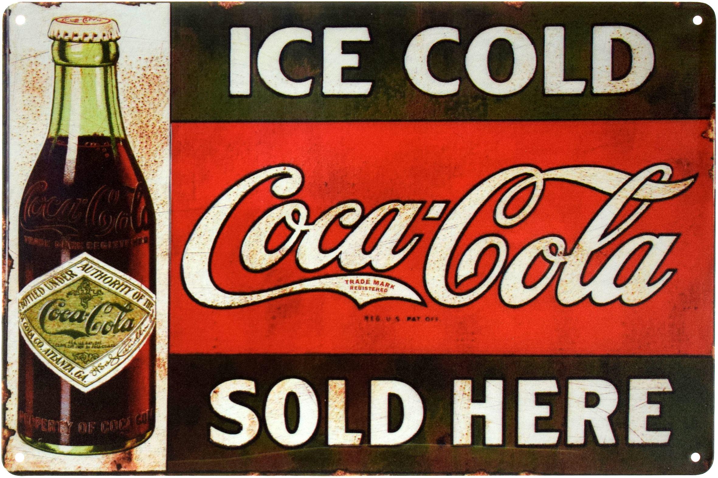 Табличка металлическая Ледяная Кока-Кола Продается Здесь/Ice Cold Coca-Cola Sold Here 20x30 см