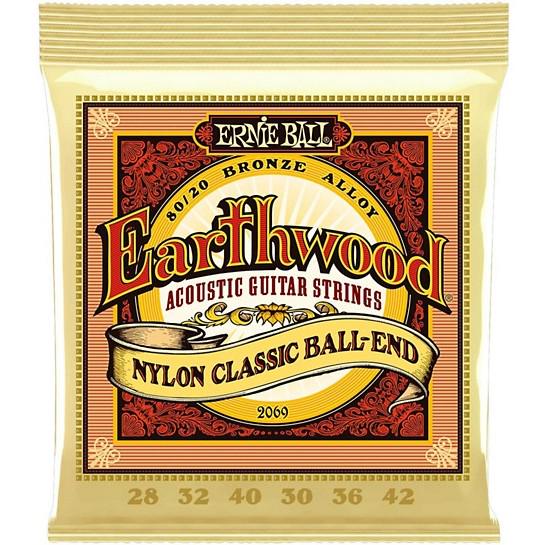 Струни Ernie Ball 2069 Earthwood 80/20 Bronze 28-42 Folk Nylon Clear & Gold Ball End (999)