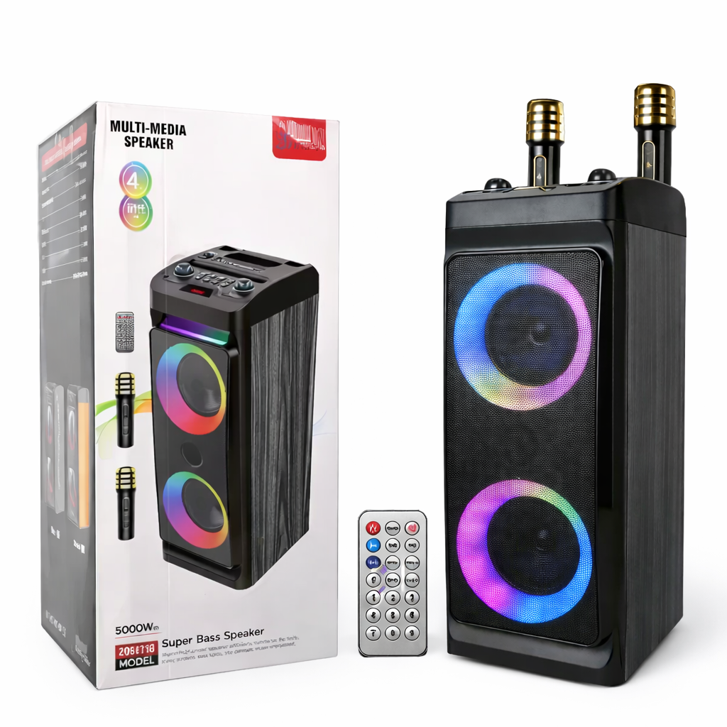 Портативна караоке-колонка ZQS-4290 Bluetooth 5.3 TWS/FM/USB/microSD/AUX/RGB-підсвітка з мікрофонами 2 шт. (32709515)