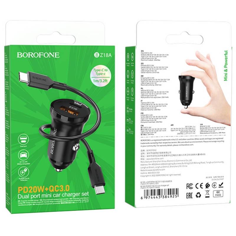 Зарядное устройство автомобильное Borofone BZ18A PD20W QC3.0 Type-C Black - фото 2