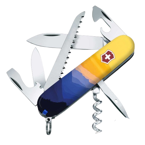 Нож складной многофункциональный Victorinox CAMPER UKRAINE Горный пейзаж 14 функций 91x27x18 мм (Vx13613.7_T3190pw)