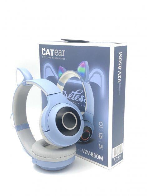 Наушники с ушками CATear VZV-8500M Bluetooth беспроводные с LED подсветкой и MicroSD до 32 Гб Голубой