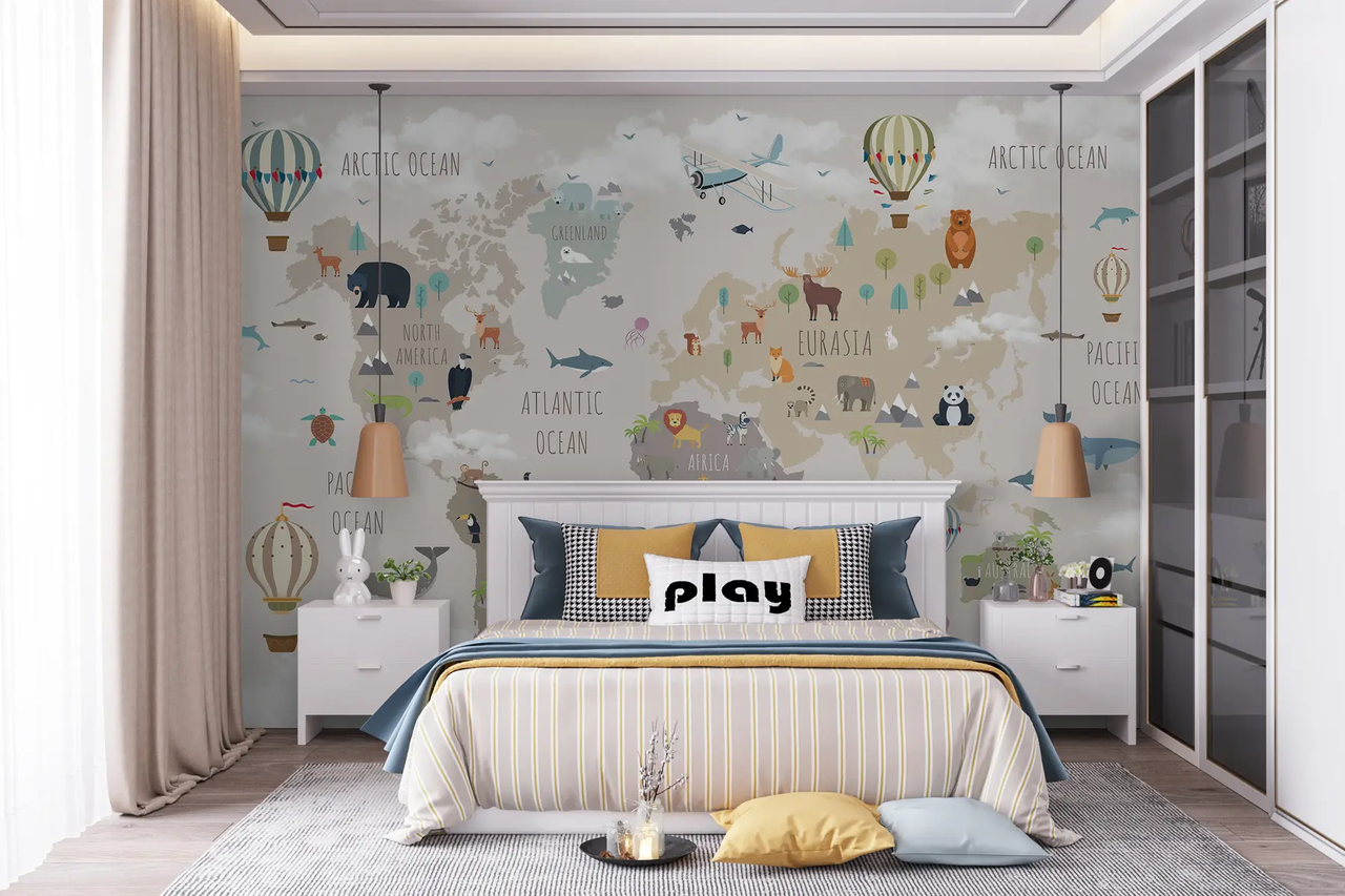 Фотообои флизелиновые Styleo Детская карта с животными u96461 300х250 см Разноцветный