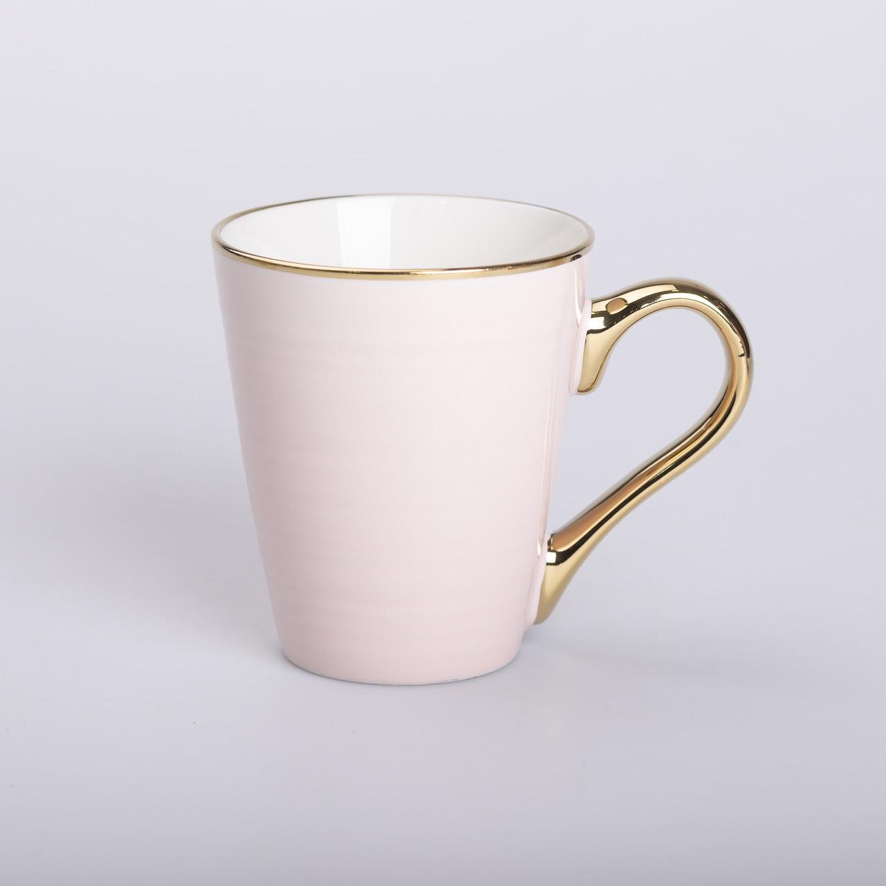 Чашка керамическая с золотым ободком и позолоченной ручкой 320 мл Розовый