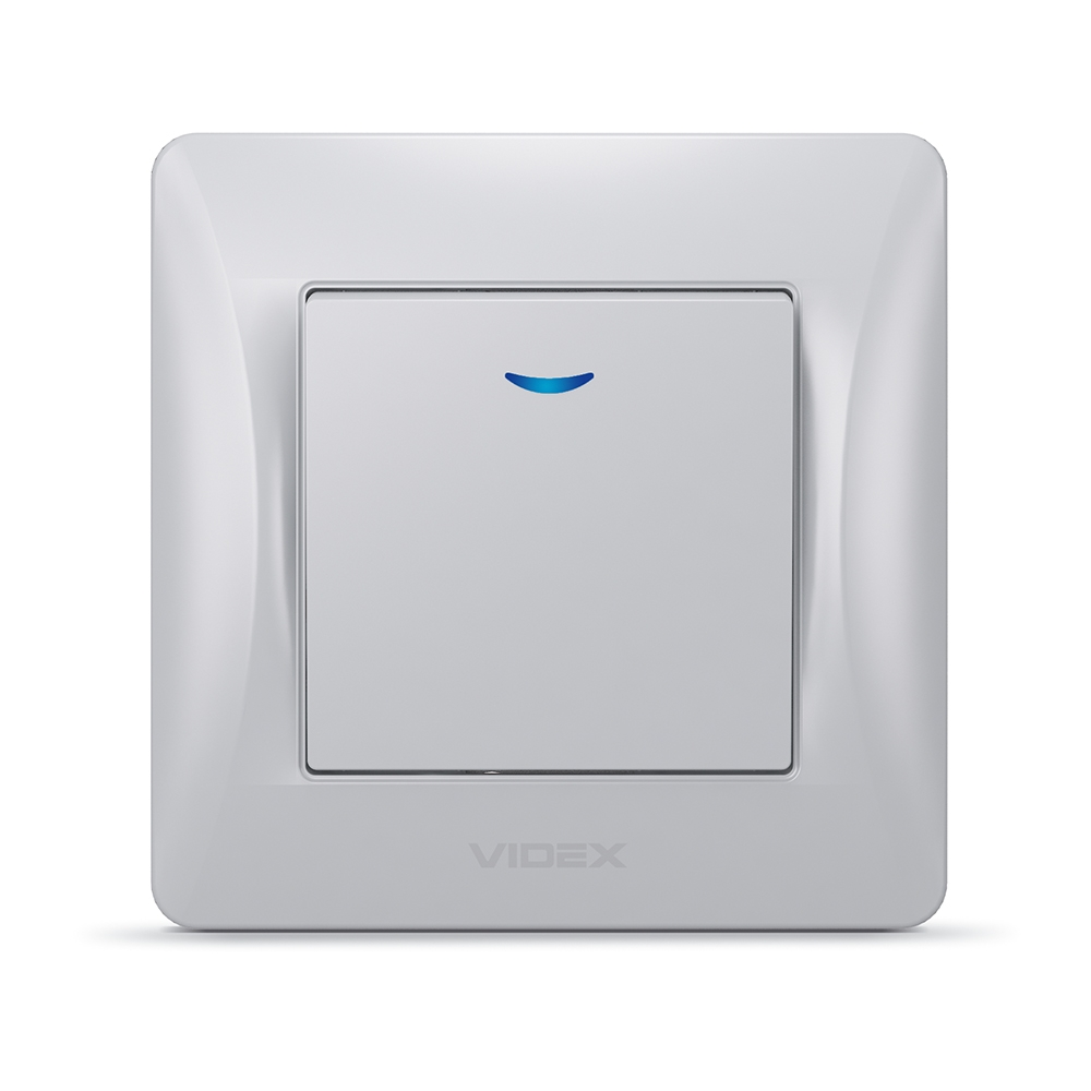 Вимикач Videx Binera одноклавішний з підсвічуванням Срібний шовк