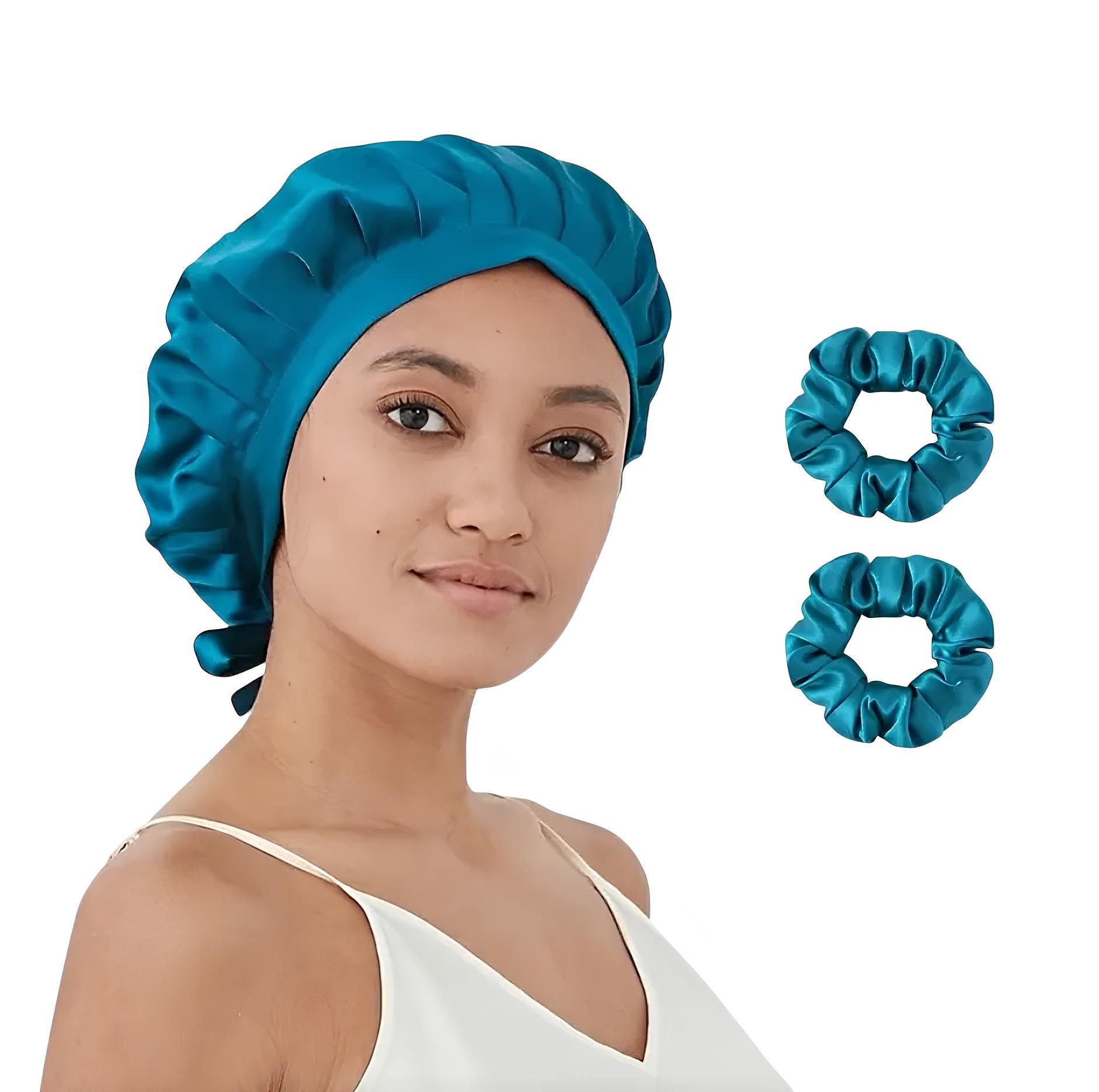 Шапочка для сна шелковая с мулберри и 2 большие шелковые резинки для волос Чирок