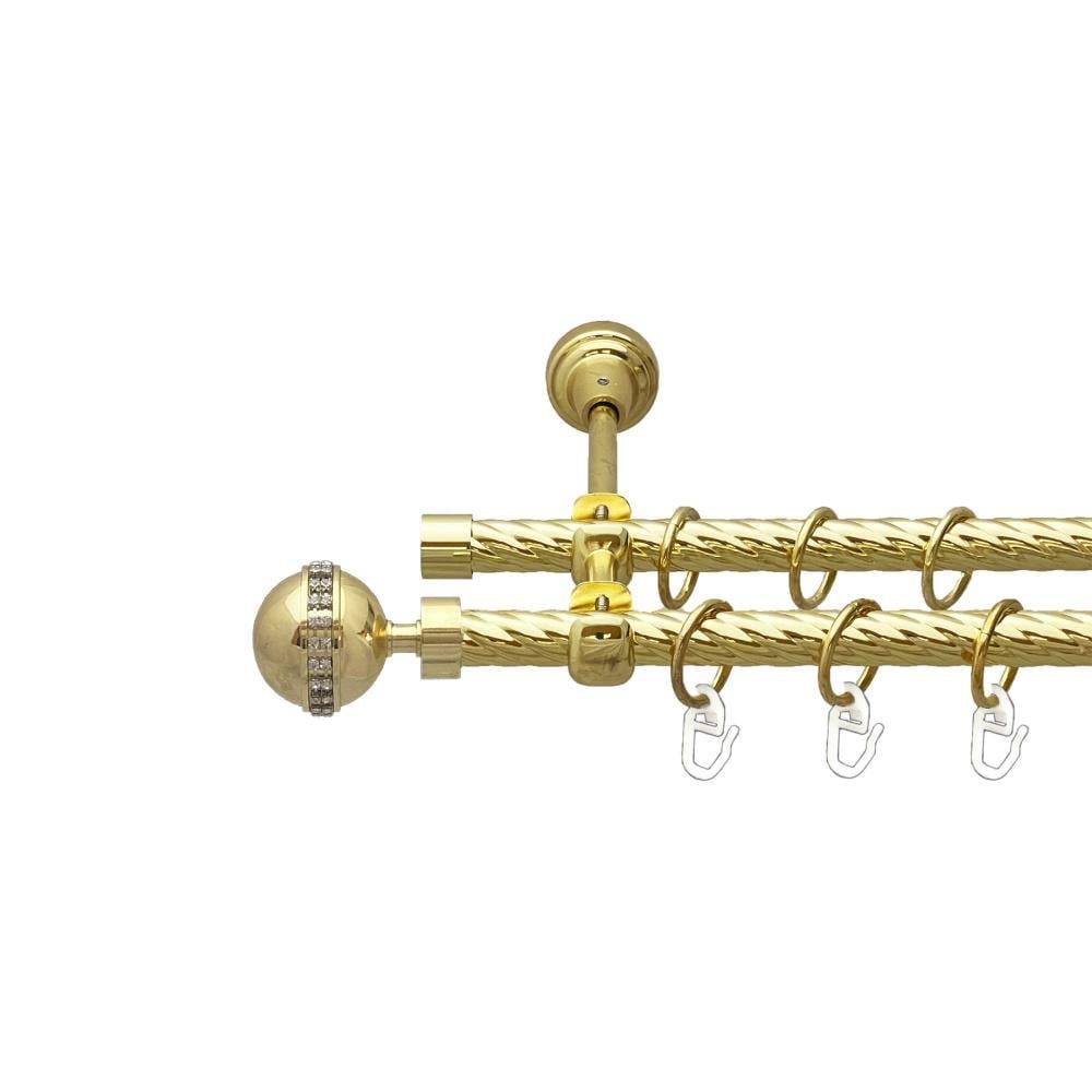 Карниз металлический Orvit Авея двухрядный открытый/скрученная труба/кольцо металлическое Золото 16/16 мм 300 см (00-00024879)