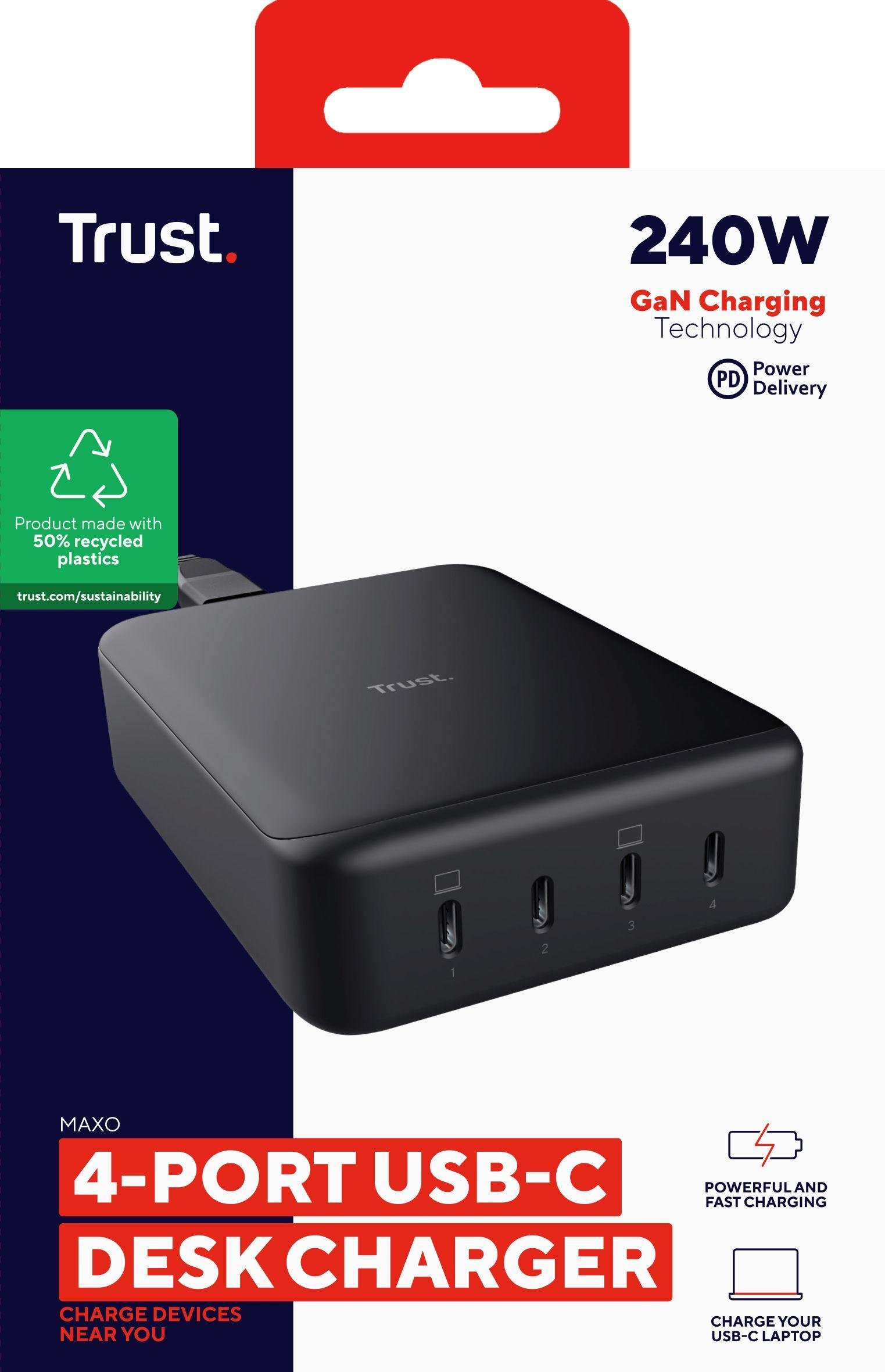 Зарядное устройство сетевое Trust Maxo 240 Вт 4xUSB-C Черный (25413) - фото 6