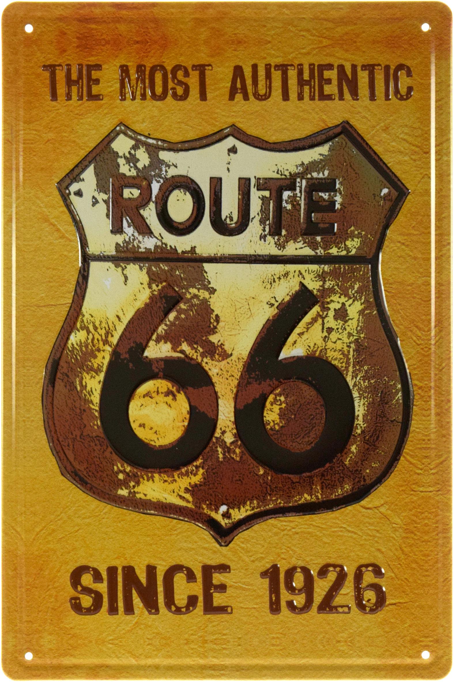 Табличка металлическая Самому Аутентичному Маршруту В Мире С 1926 Route 66 20x30 см