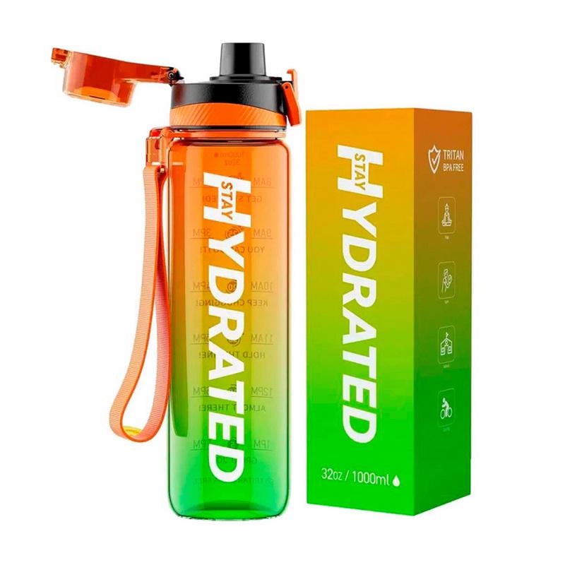 Бутылка для воды спортивная из тритана с крышкой на кнопке и ремешком Brave U Hydrate 1 л Оранжево-зеленый Бутылка для воды спортивная из тритана с крышкой на кнопке и ремешком Brave U Hydrate 1 л Оранжево-зеленый