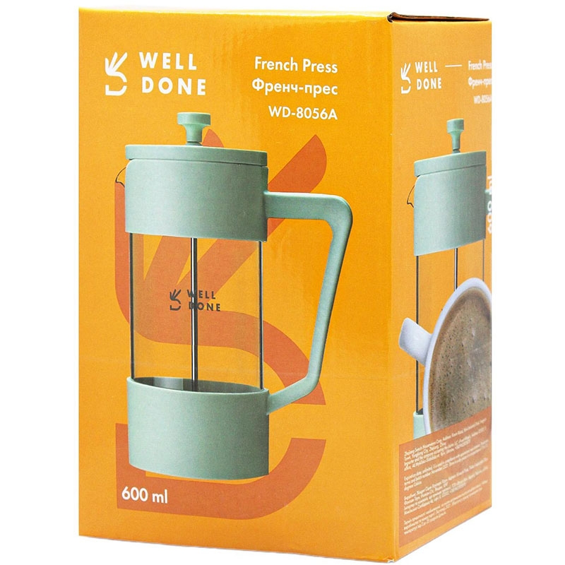Заварник Well Done WD-8056A френч-пресс стеклянный 600 мл Mint (26202759) - фото 12 Заварник Well Done WD-8056A френч-пресс стеклянный 600 мл Mint (26202759) - фото 12