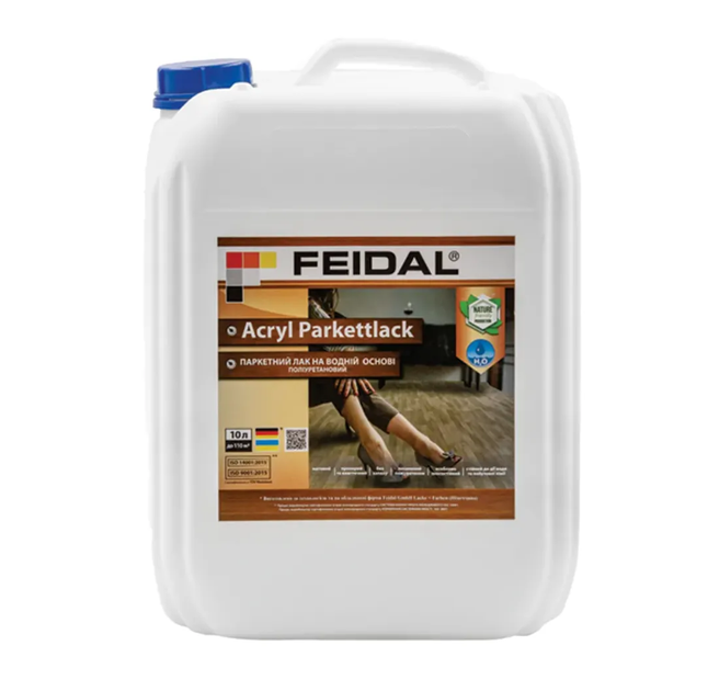 Лак паркетный полиуретановый Feidal Acryl Parkettlack матовый на водной основе для деревянных полов 10 л Прозрачный (1816112742) Лак паркетный полиуретановый Feidal Acryl Parkettlack матовый на водной основе для деревянных полов 10 л Прозрачный (1816112742)