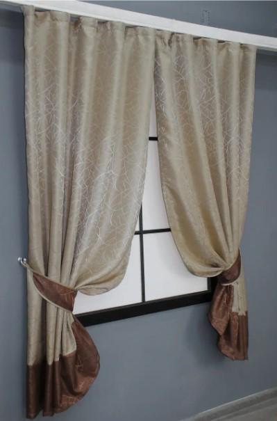 Комплект коротких штор 1,3х1,7 м 2 шт. Бежевий/Коричневий (033дк) - фото 2