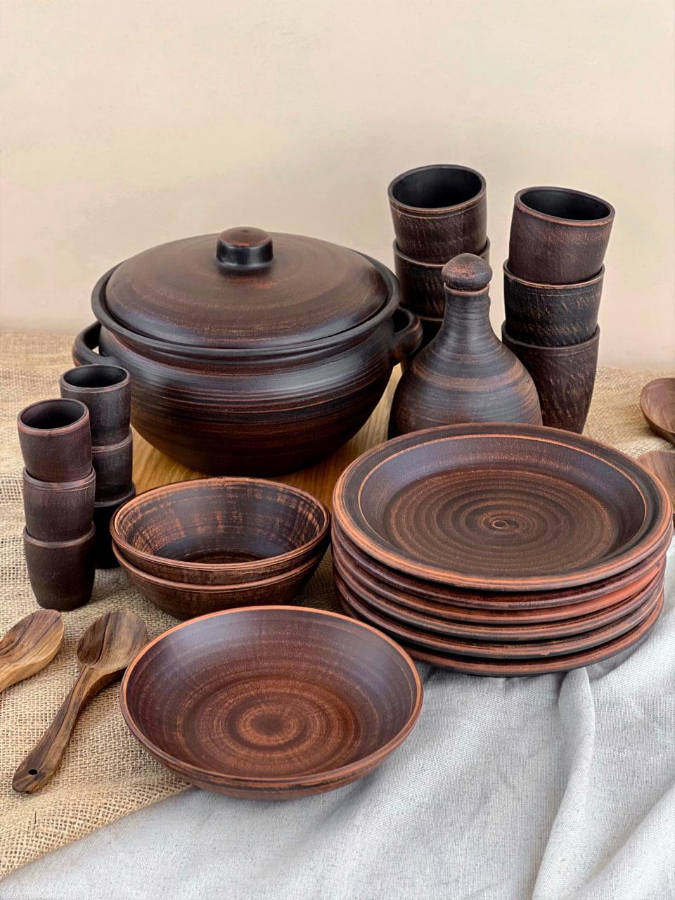 Шашлычный набор керамической глиняной посуды гладкий на 6 человек (3103-3)