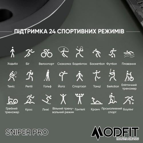 Смарт-годинник Modfit Sniper Pro All водонепроникний Black (18175106) - фото 19