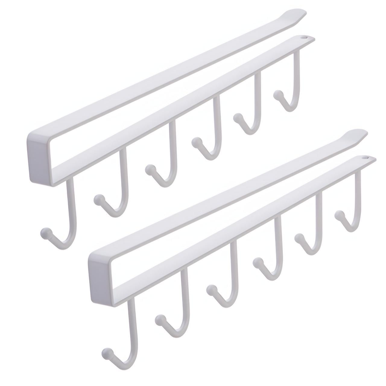 Тримач для чашок на кухню універсальний в шафу 6 гачків 2 шт. Білий