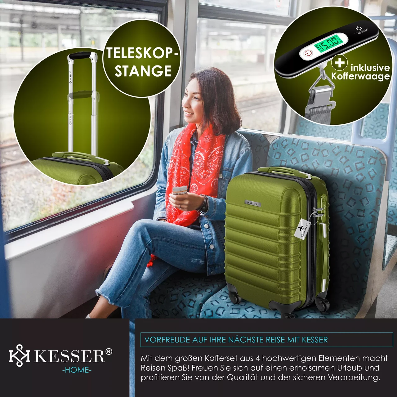 Набір з 4 дорожніх валіз KESSER з твердим корпусом S M/L/XL Хакі - фото 7