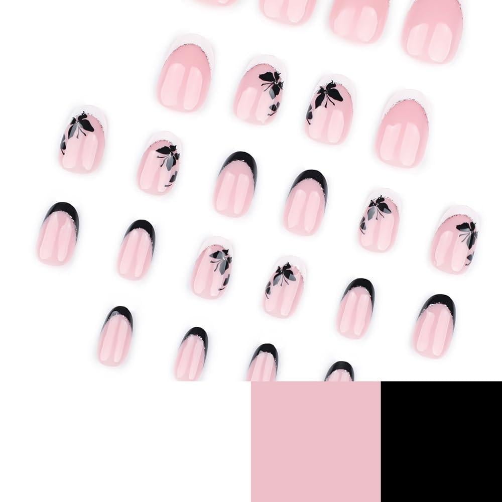 Накладные ногти короткие френч Бабочки овальная форма с клеевыми пластинами 24 шт. Белый с черным (2789190706) - фото 6 Накладные ногти короткие френч Бабочки овальная форма с клеевыми пластинами 24 шт. Белый с черным (2789190706) - фото 6