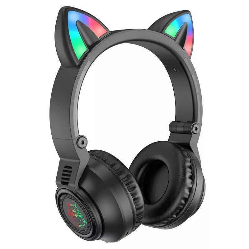 Наушники беспроводные Borofone BO18 Cat Ear с ушками и подсветкой Черный (1010709-Black)