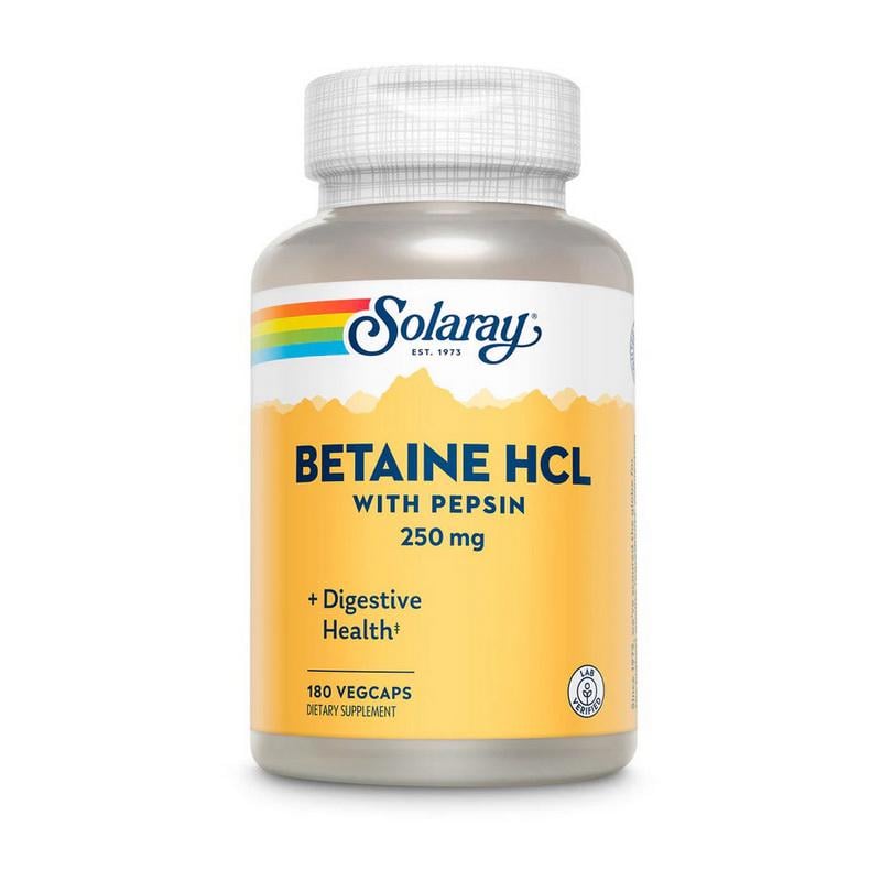 Гидрохлорид бетаин с пепсином Solaray Betaine HCL with Pepsin 250 mg 180 вер. капс.