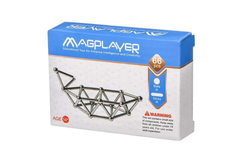 Конструктор Magplayer магнитный набор палочки и шарики 66 деталей (MPS-66)