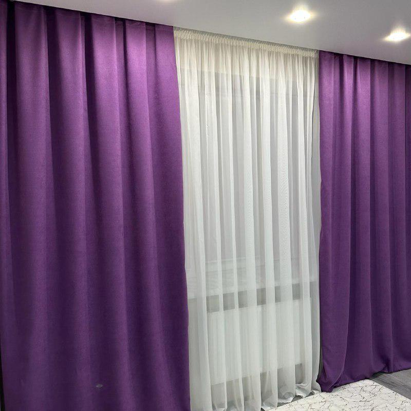 Комплект штор микровелюр 2 шт. 1,5х2,7 м готовые на шторной тесьме 6 см Фиолетовый (petek-V98) - фото 3