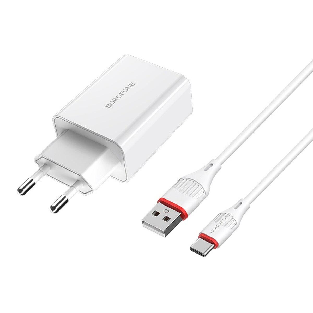 Мережевий зарядний пристрій Borofone BA21A Long Journey з кабелем USB to Type-C Fast Charge 1 м White (BA21ACW) - фото 1