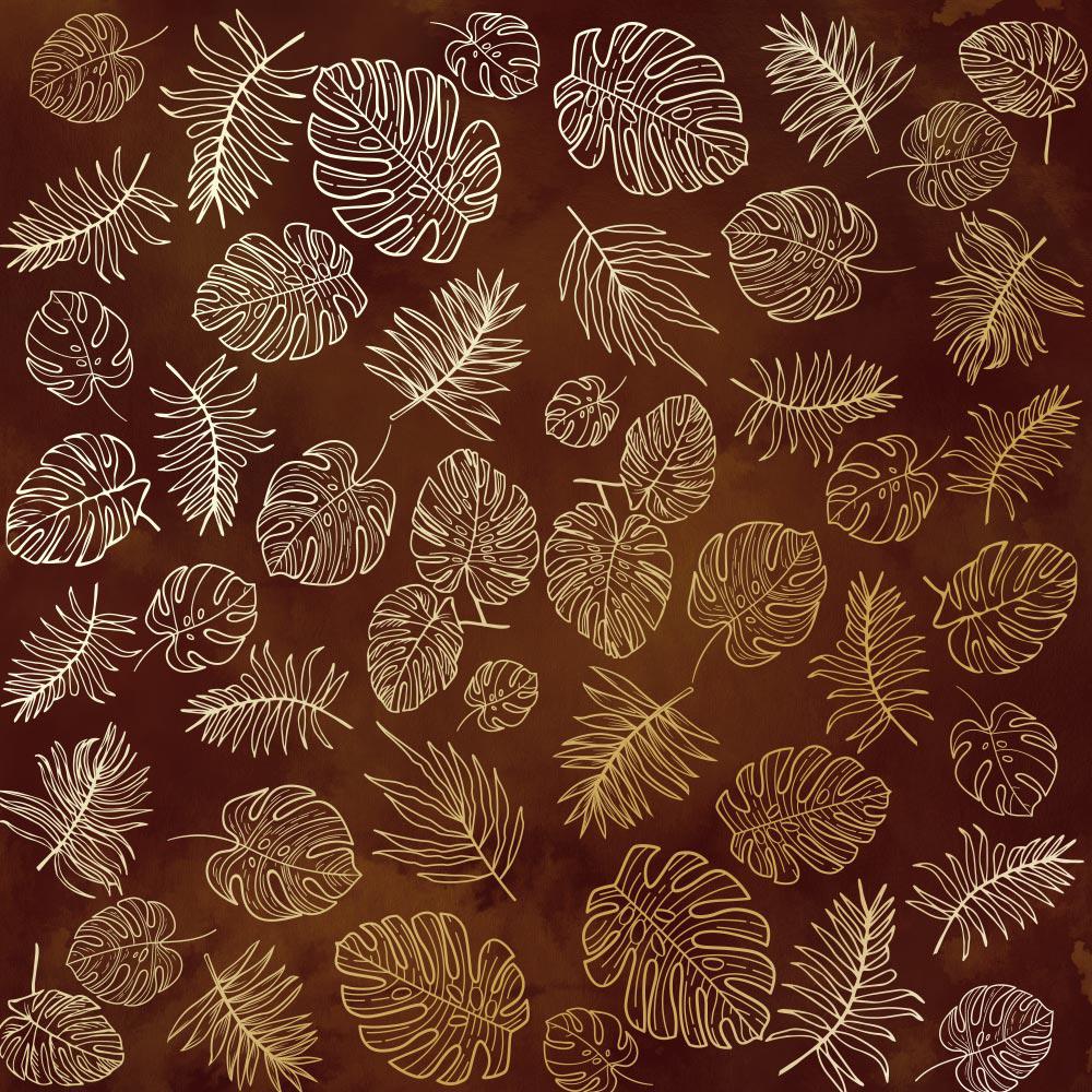 Лист паперу односторонній Golden Tropical Leaves із фольгуванням 30,5х30,5 см Brown/Aquarelle