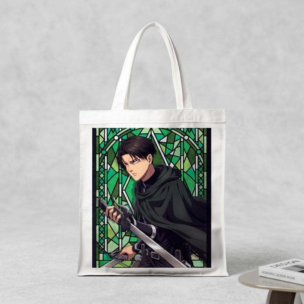 Сумка-шопер Attack on Titan Леви Аккерман из габардина Белый (11411)